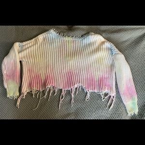 Tie-dye sweater with deep V-neck back